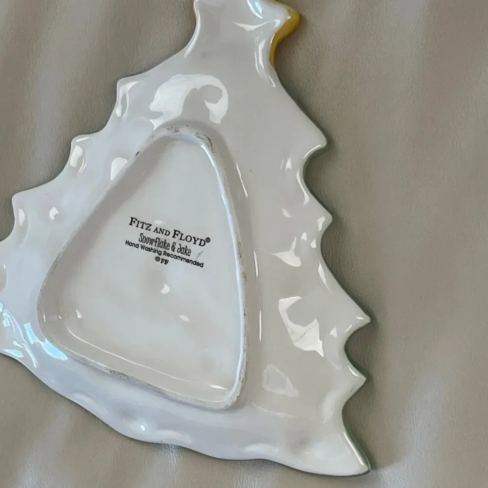 Fitz And Floyd Snowflake & Jake Snack Plate Christmas Tree Holiday Platter